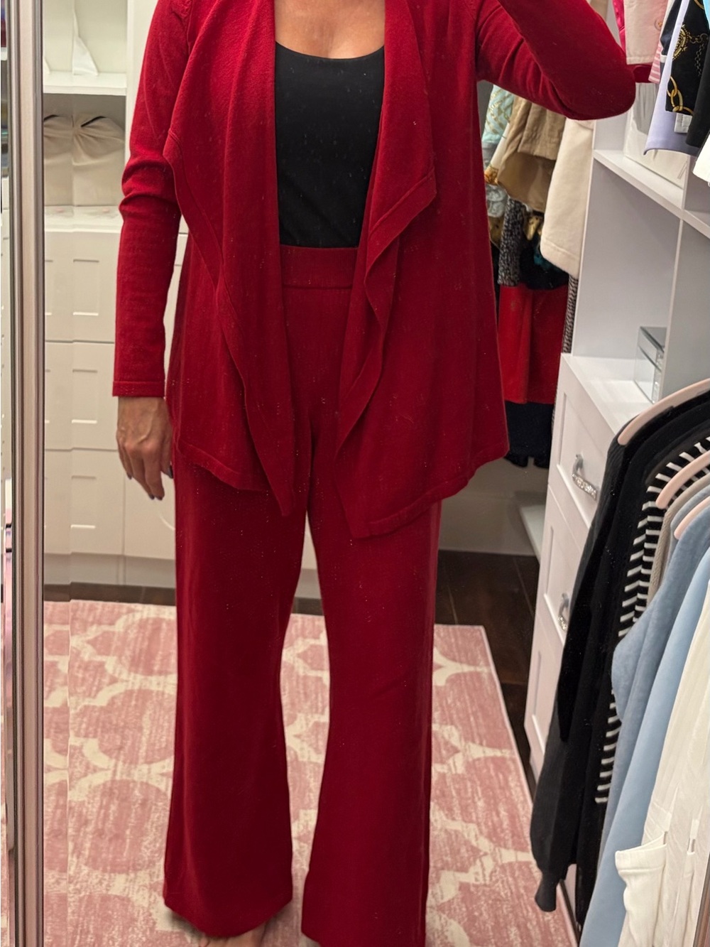 Boston Proper Red Knit Wide-Leg Pants
